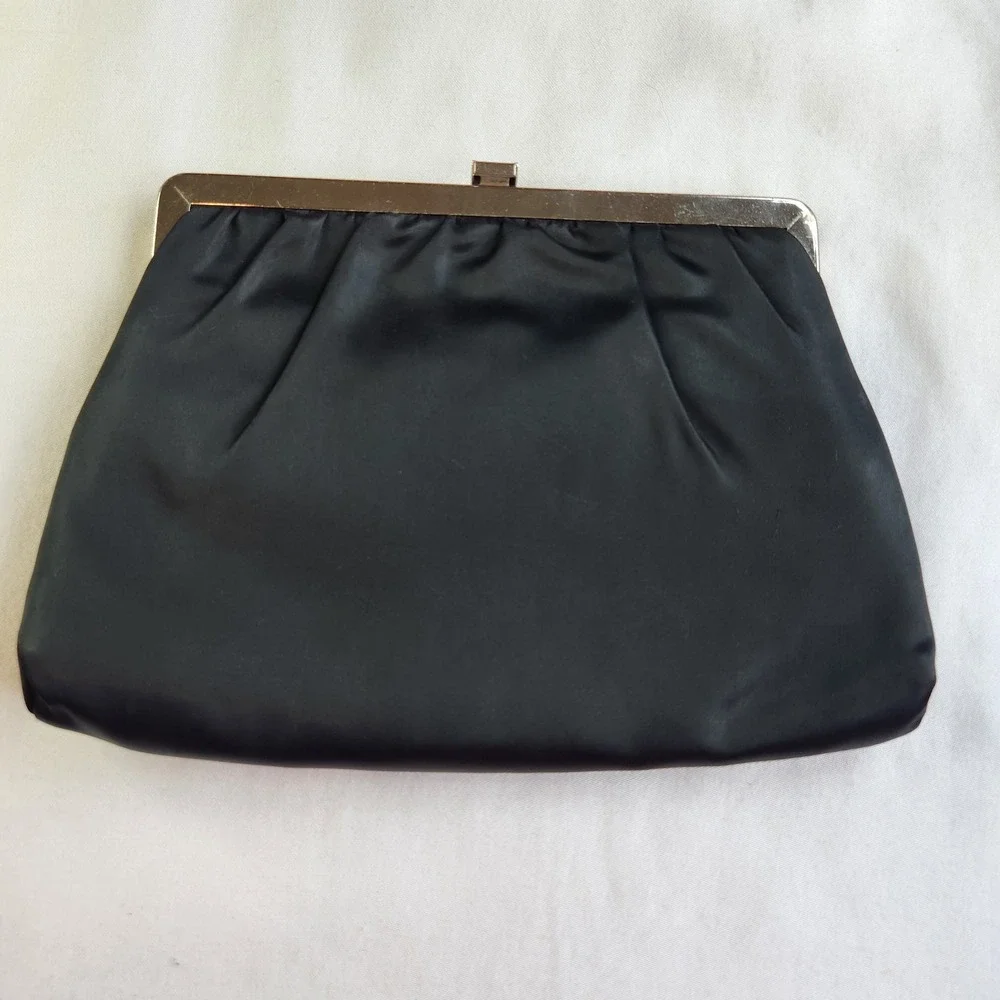 Vintage Satin Classic‎ Clutch Purse Decorative Art Deco Black